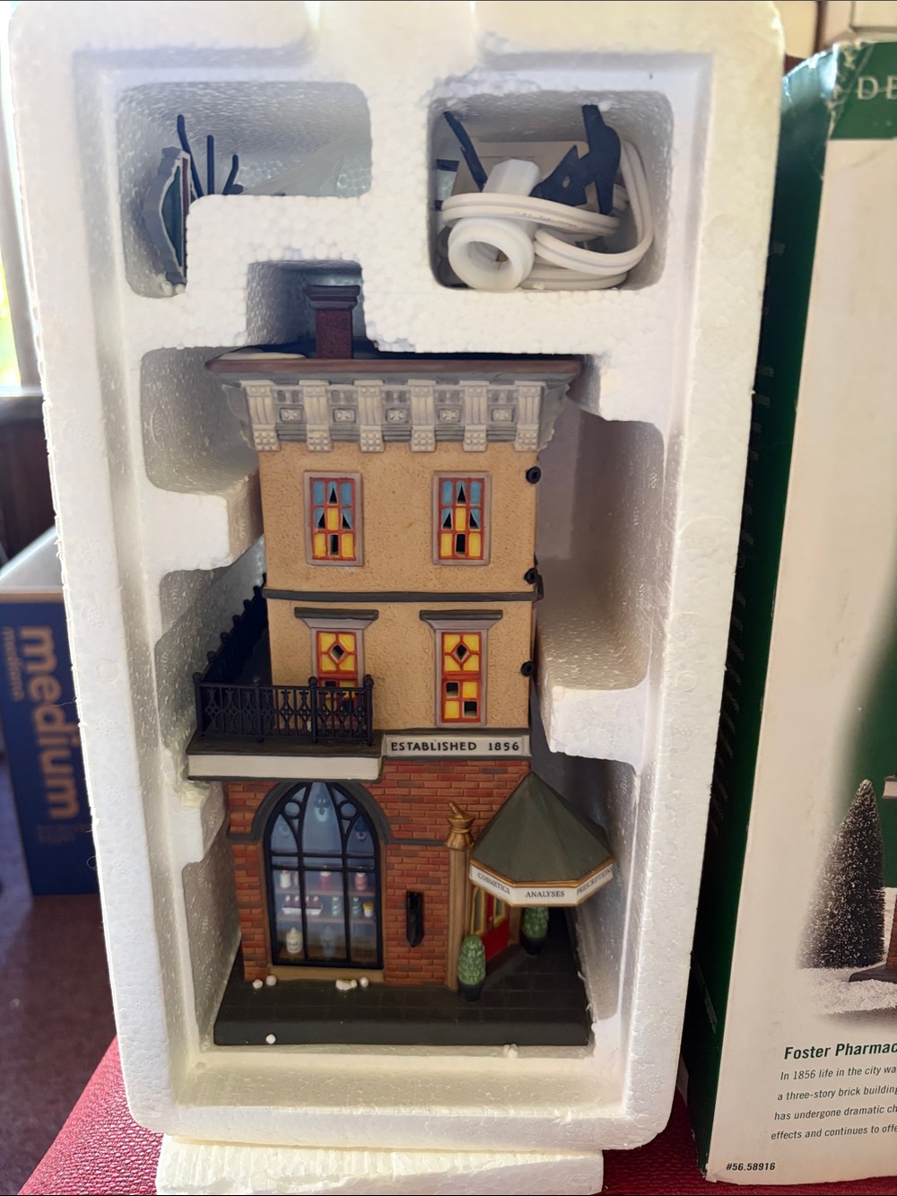 Department 56 Foster Pharmacy Miniature - Cream, Green, Brown